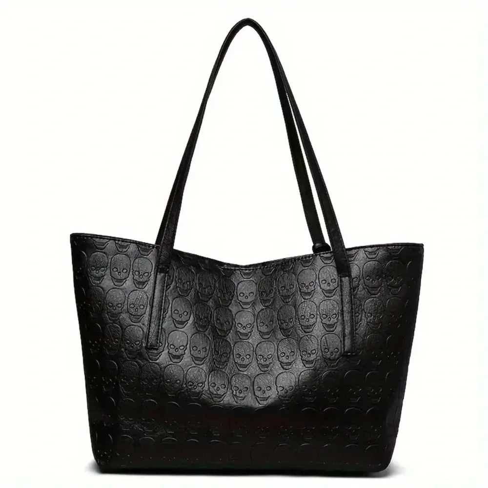 Black Embossed Skull Tote Bag - Stylish Women's Shoulder Bag